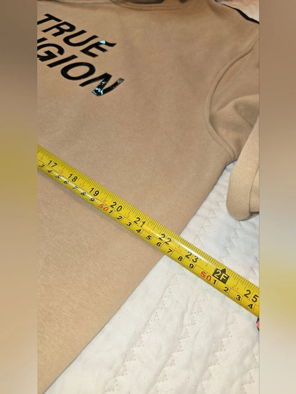 True Religion Men’s Tan Hoodie with Black Logo Tape